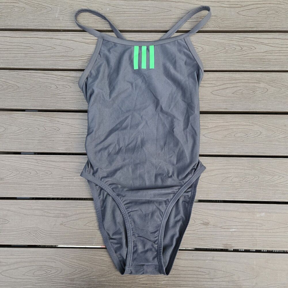 Adidas Girls Vortex back Infinitex Gray/black 1 pc Swimsuit  Size 24 NEW